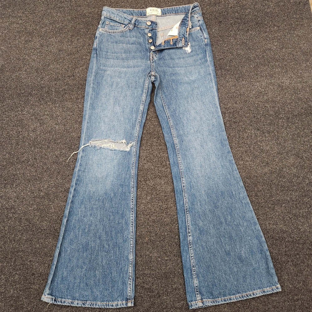 We The Free People Womens 27 Medium Wash Blue Jeans Distressed‎ Denim Flare Leg